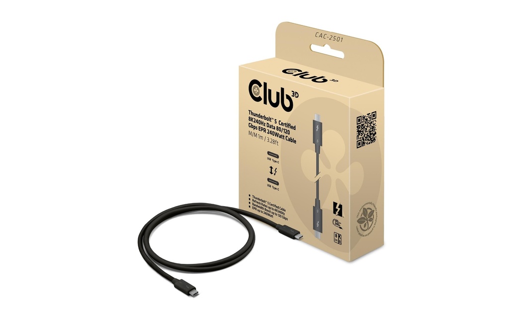 Club 3D Câble USB CAC-2501 USB-C - USB-C 1 m