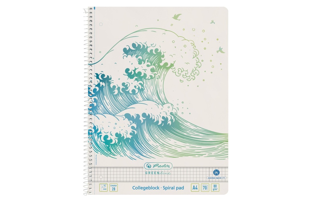 Herlitz Carnet de notes Greenline A4, À carreaux, shaft