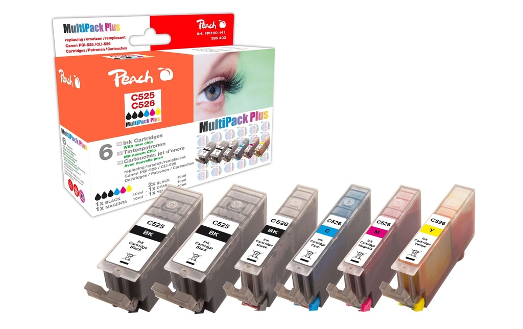 Peach Kits d’encre Canon CLI-526/PGI-525 BK/C/M/Y