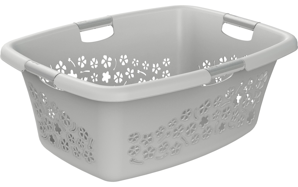 Rotho Corbeille à linge Flowers Gris clair, 50 l