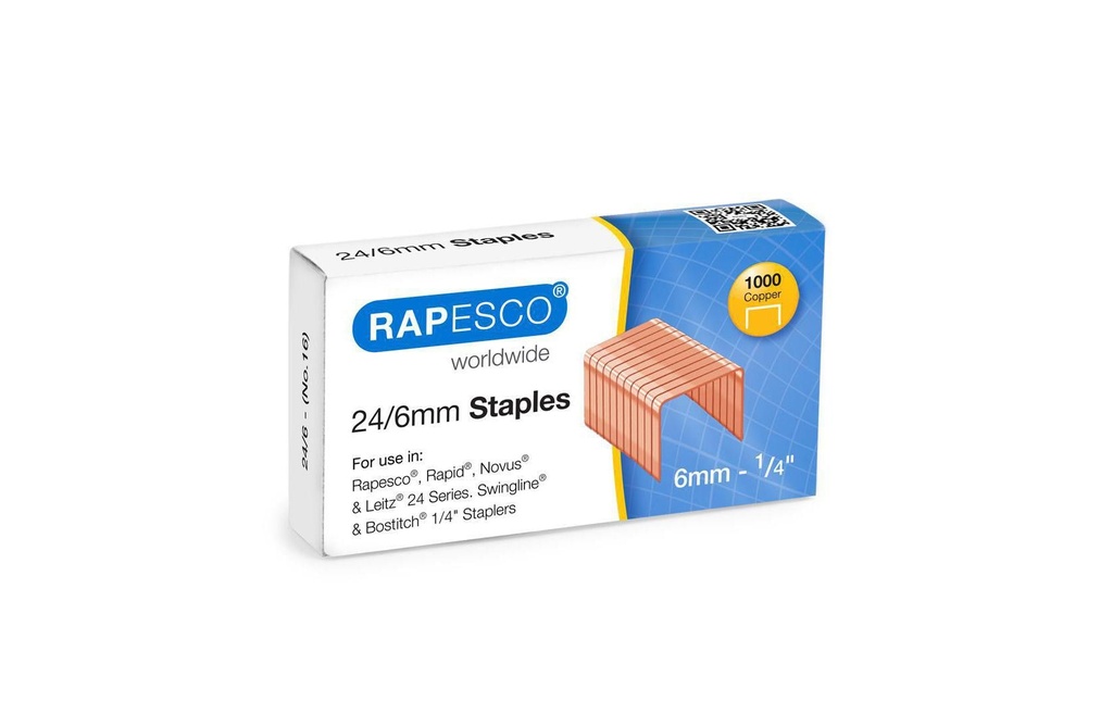 Rapesco Agrafe 24/6 Cuivre, 1000 pièces