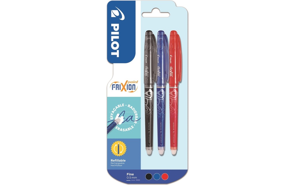 Pilot Stylo à bille roulante FriXion balle 0.25 mm, multicolore, 3 pièces