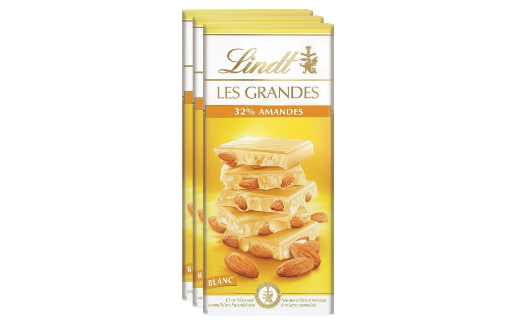 Lindt Tablette de chocolat Les Grandes Blanches Amande 3 x 150 g 450 g