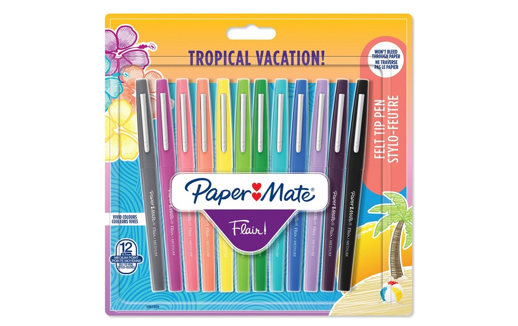 Paper Mate Fineliner Flair Medium Tropical Vacation 0.7 mm, 12 pièces