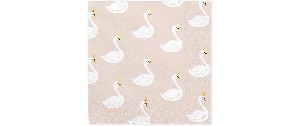 Partydeco Serviettes en papier Lovely Swan Rose, 33 x 33 cm, 20 pièces