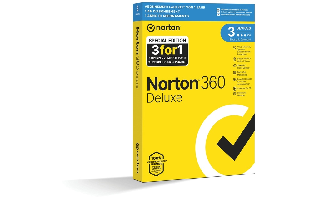 Norton Norton 360 Deluxe – Promo Boîte, 3 Appareil, 1 an