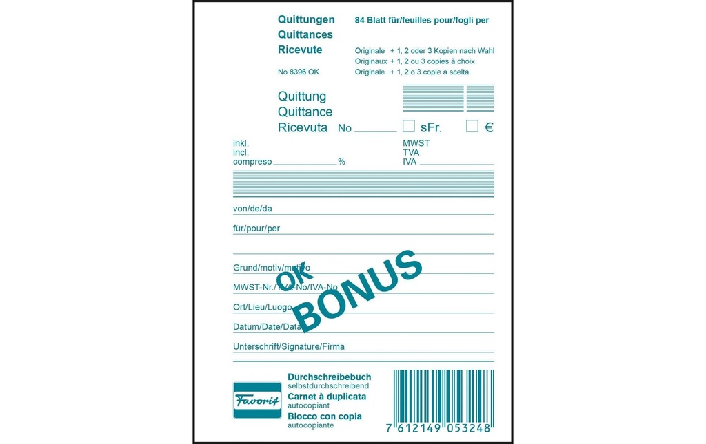 FAVORIT Livre quittance A6 (84 pces)