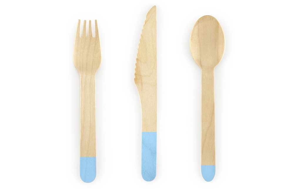 Partydeco Sets de couverts jetables Bois 1 Pièce/s Bleu