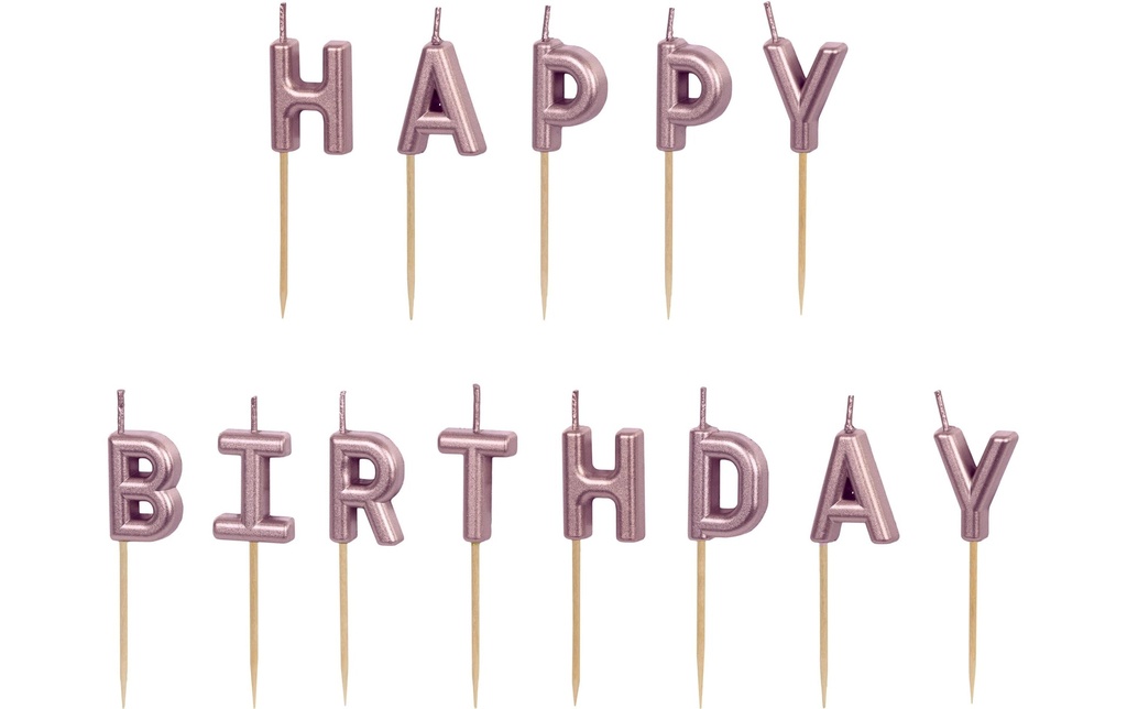 Partydeco Bougies d'anniversaire lettres or rose, H 2.5 cm, 13 pces