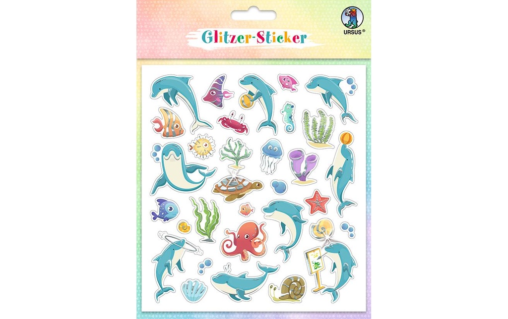 URSUS Autocollant à motif Glitter Fun Sea Animals 4 feuilles, 136 autocollants