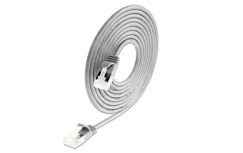 SLIM Câble de raccordement optique KAT6A 10 Gigabit, rond, U/FTP, Ø 3,8 mm, gris