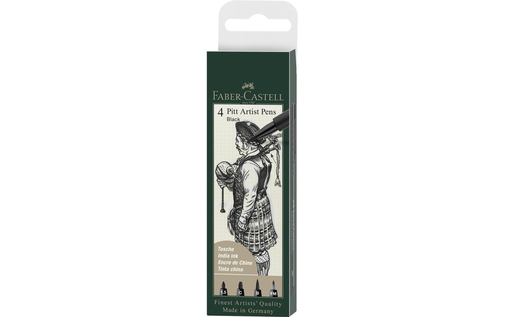 Faber-Castell Crayon à encre de Chine PITT Artist Pen Black, 4 pièces
