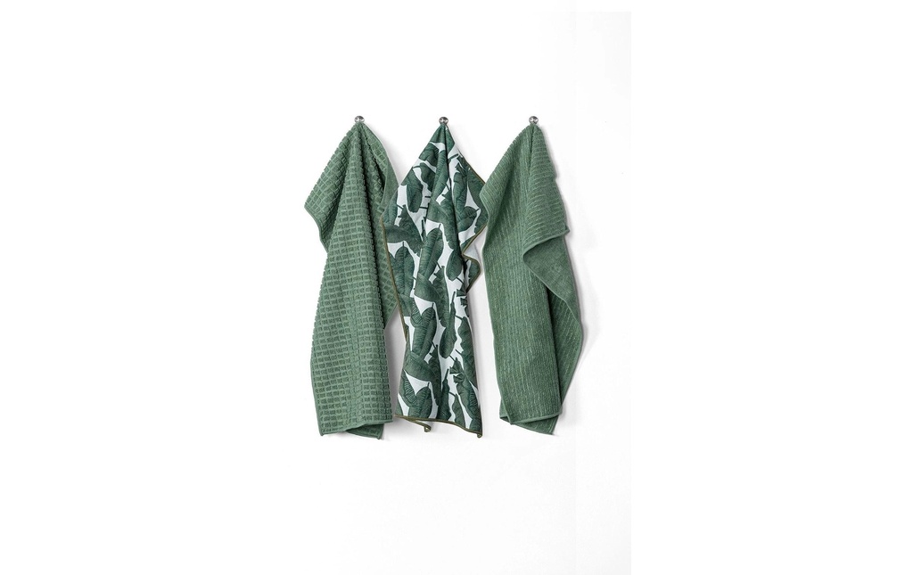Tiseco Torchon pour la vaisselle Essentiel Set de 3 pièces, Vert