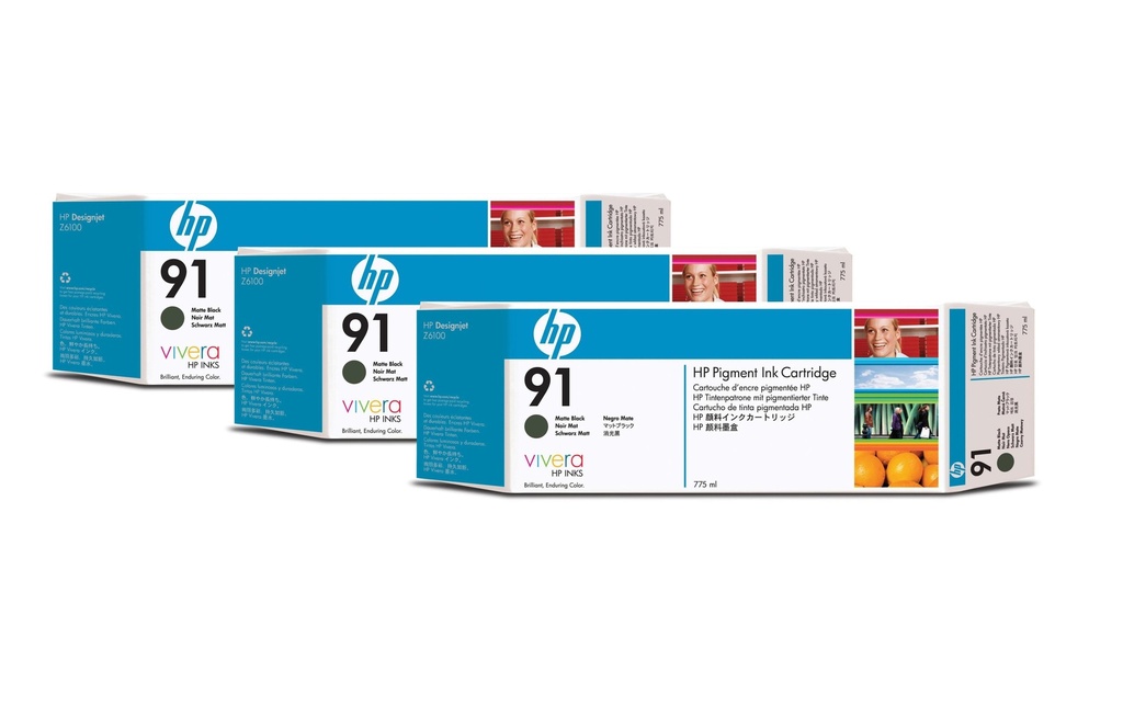 HP Encre Nr. 91 (C9480A) Matte Black (paquet de 3)