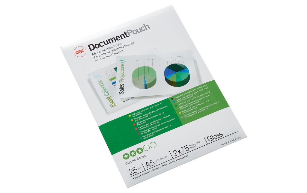 GBC Film laminé Document A5, 75 mic, 25 pièces, brillant