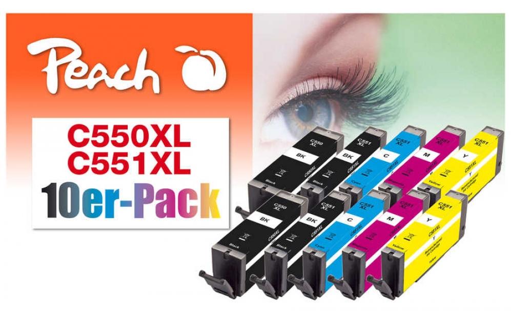 Peach Kits d’encre Canon 550XL/551XL, Multi-10-Pack BK/PBK/C/M/Y