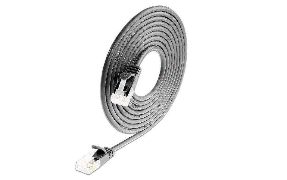 SLIM Câble de raccordement optique KAT6A 10 Gigabit, rond, U/FTP, Ø 3,8 mm, noir