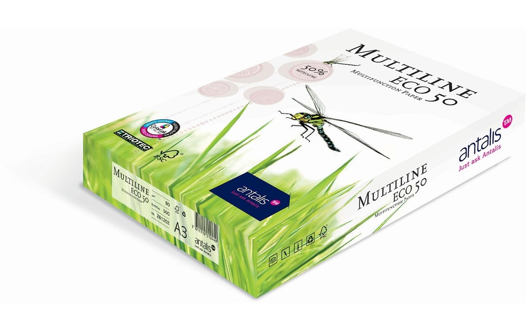 Antalis Papier pour photocopie Multiline Eco 50 A3, Blanc, 80 g/m²,500 feuilles