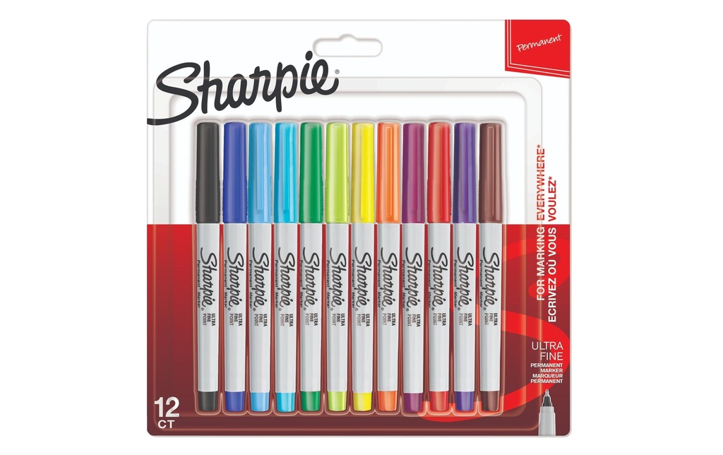 Sharpie Crayon feutre Marqueur permanent ultra-fin Pointe ronde, paquet de 12