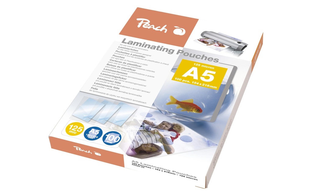 Peach Film laminé A5, 125 µm, 100 pièces, brillant