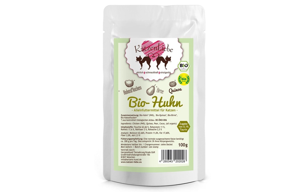 KatzenLiebe Alimentation humide Poulet bio avec quinoa bio, 100 g