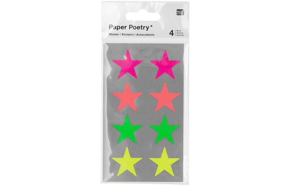 Rico Design Autocollant à motif Étoiles L 4 feuilles, néon