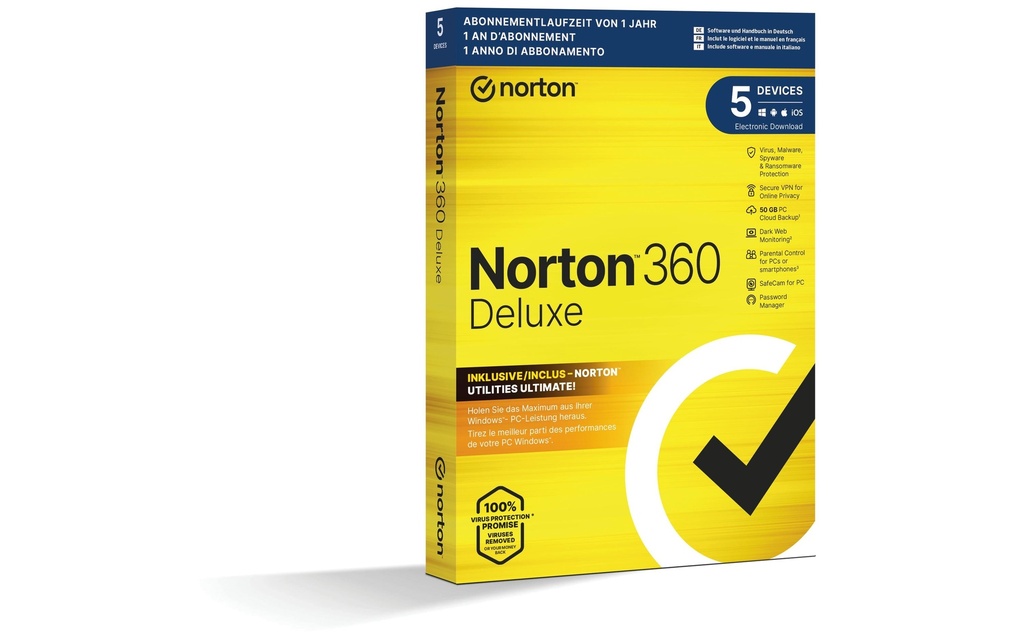 Norton Norton 360 Deluxe y compris Utilities Ultimate Boîte, 5 Appareil, 1 an