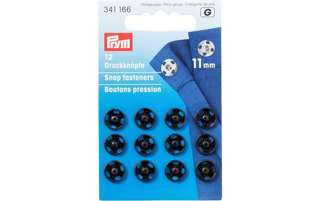 Prym Boutons poussoirs Noir, 11 mm
