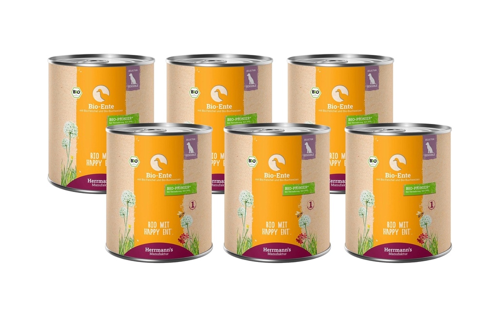 Herrmann's Alimentation humide Canard bio au fenouil et au sarrasin 6 x 800 g