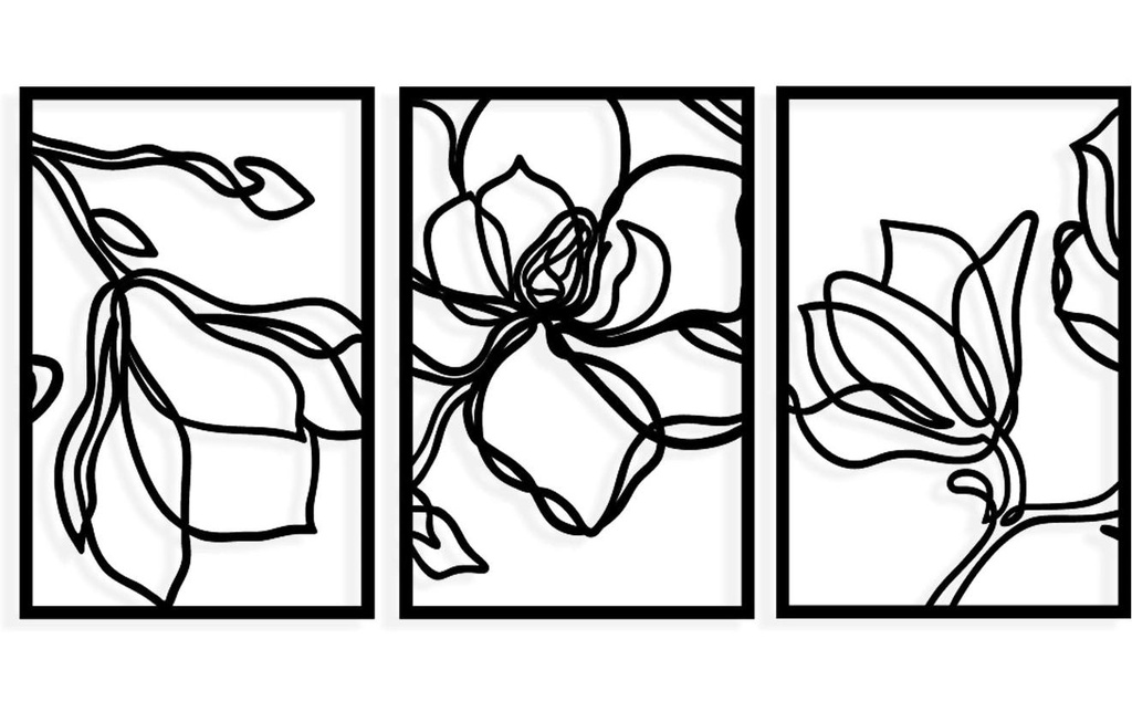 Wallxpert Décoration de mur Adda Fleur 3 pièces, 120x56.5 cm