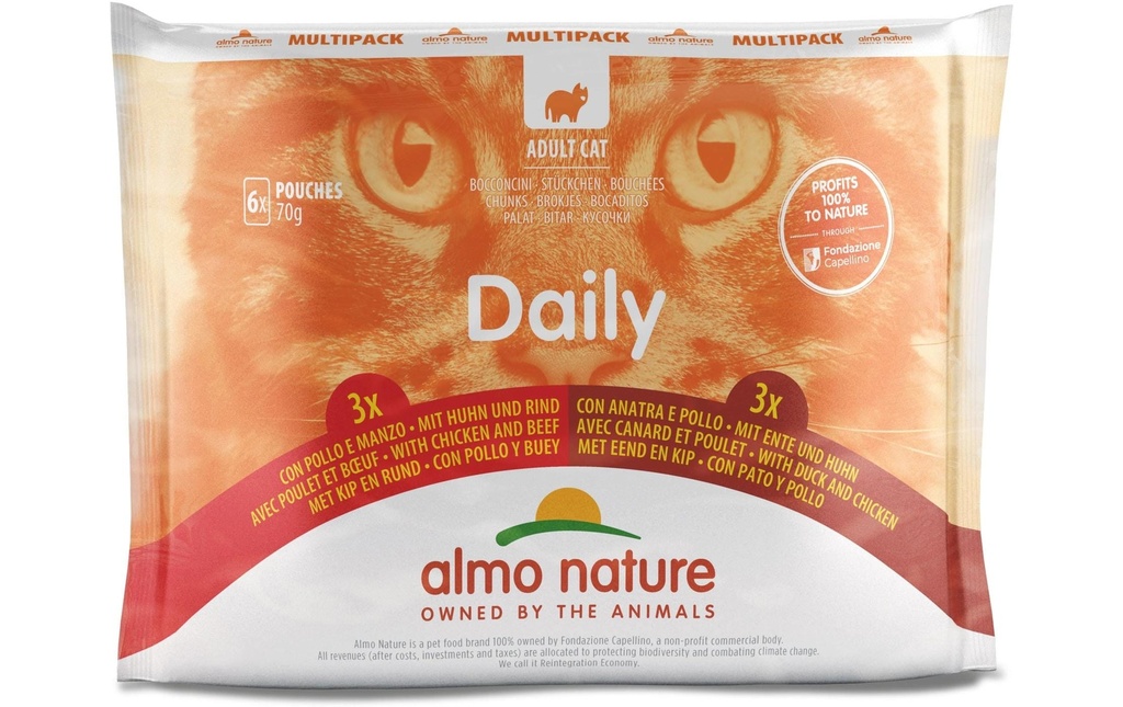 Almo Nature Alimentation humide Daily Multipack au poulet, au bœuf et au canard 6 x 70g