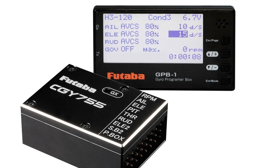 Futaba Systèmes sans barre stabilisatrice CGY-755 3 axes avec boîtier de programmation