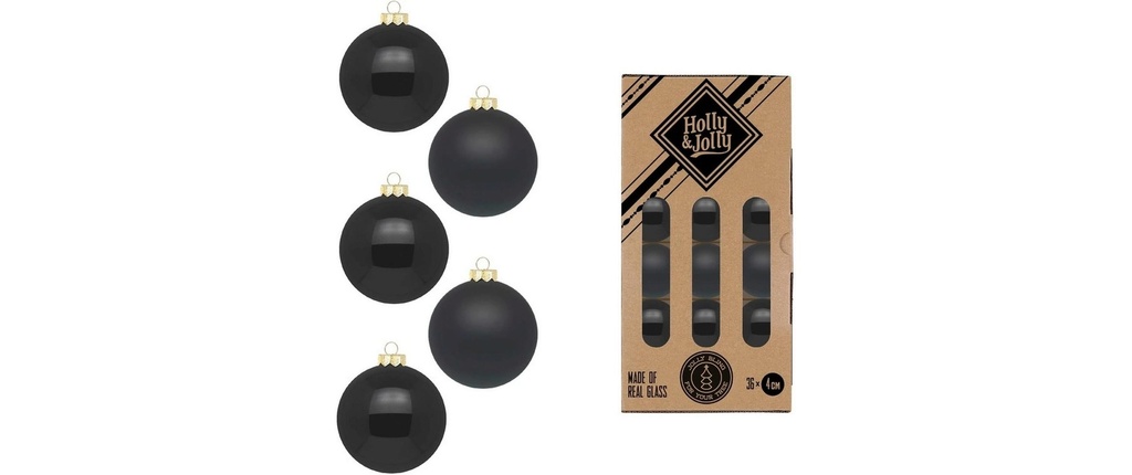 Holly & Jolly Boule de Noël Ebony Black Ø 4 cm 36 pièces
