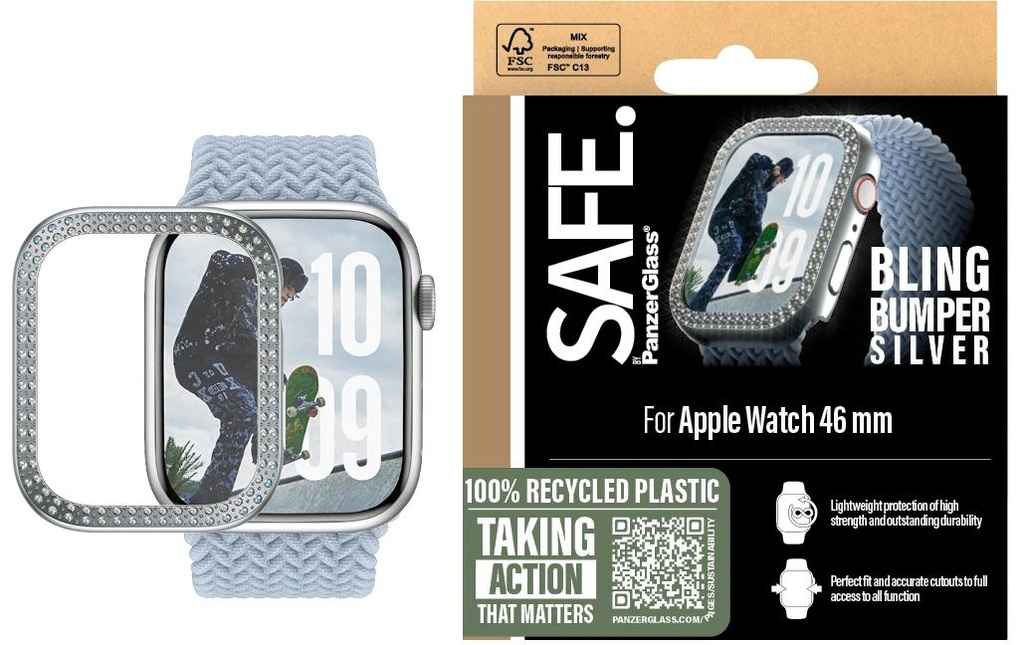 SAFE. Protection d'écran Bling Bumper Silver 46 mm