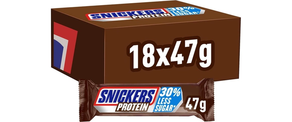 Snickers Barres de chocolat Boîte de barres protéinées 18 x 47 g