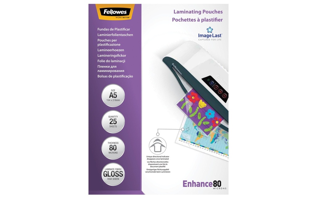 Fellowes Film laminé A5, , 25 Pièce/s, brillant