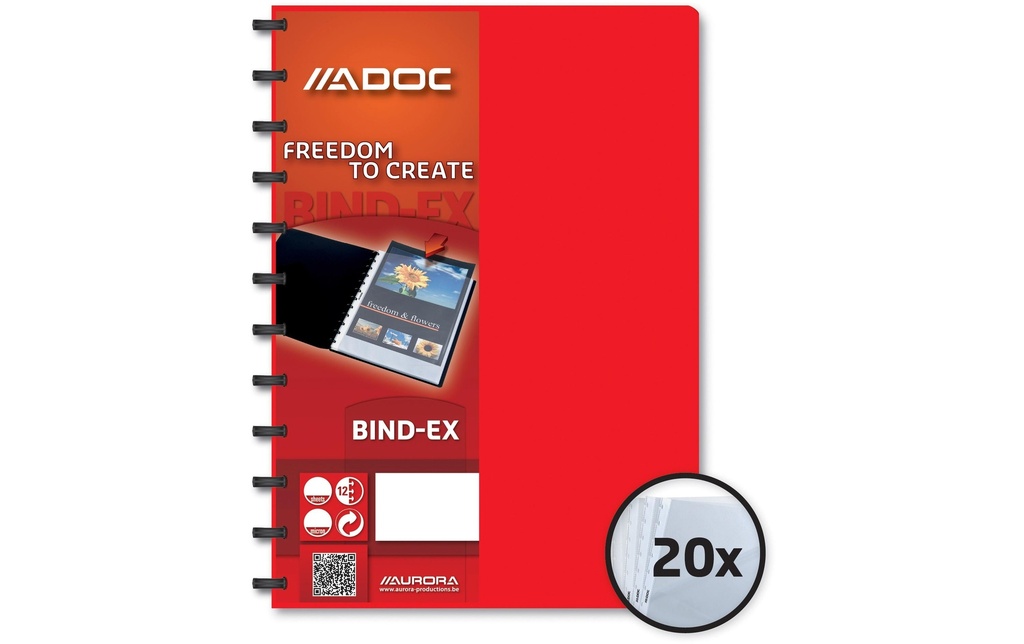 Adoc Chemises de présentation Bind-Ex A4, 20 poches, Rouge