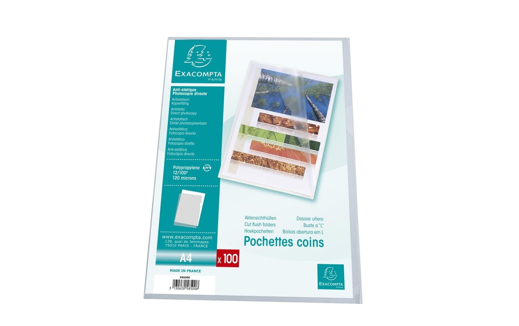 Exacompta Pochette transparente A4, 100 pièces, Transparent