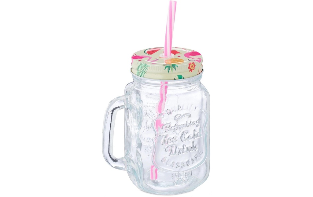 relaxdays Pichet à boire Flamant rose 500 ml, 12 pièces