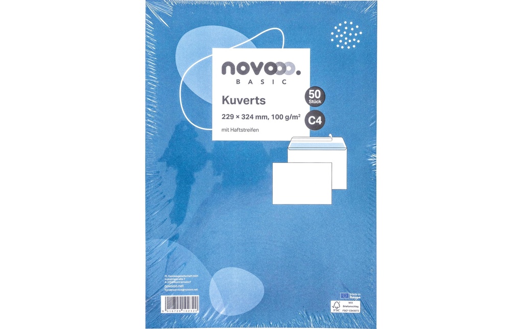 novooo. Enveloppe o/fenêtre C4 Blanc, 50 pièces