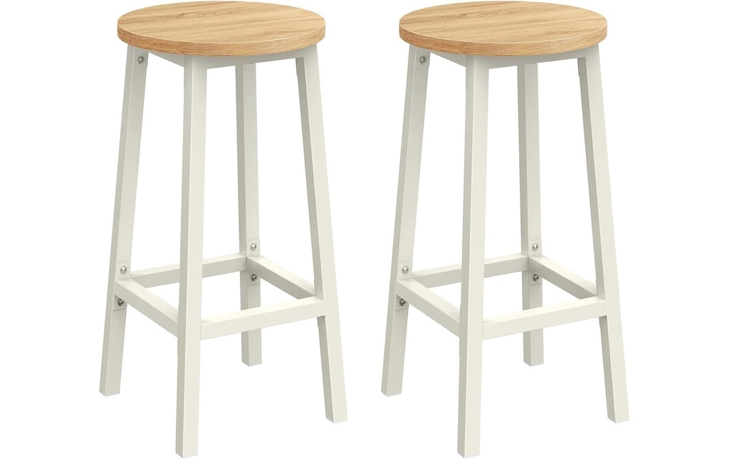 VASAGLE Tabouret de bar 32 x 65 cm,  Blanc ,  Set de 2 pièces