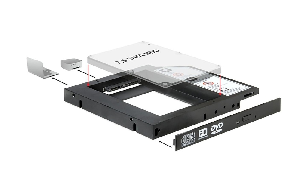 Delock Adaptateur pour fente d’introduction de DVD pour 2,5 SATA SSD pour 2,5 SATA HDD&SSD