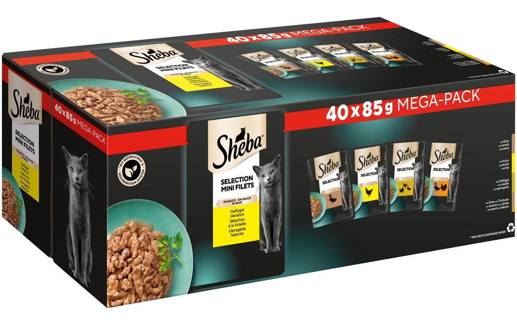 Sheba Alimentation humide Sélection en sauce Variation de volaille 40 x 85 g