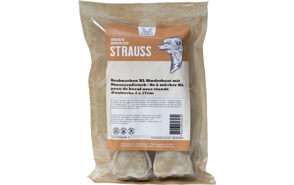 Kaufit Os à mâcher Bœuf à la viande d'autruche, 17 cm, 245 g, 2 pièces