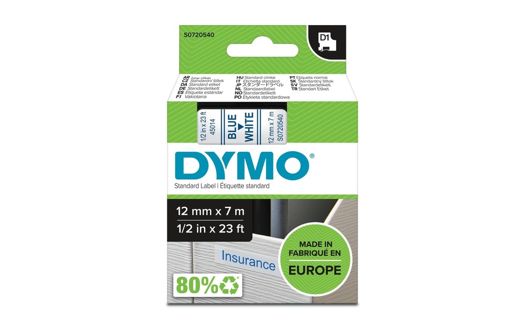 DYMO Dymo ruban D1 12mm blanc/bleu