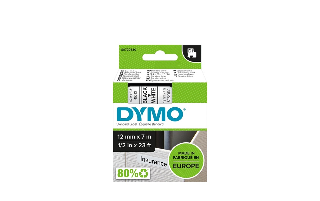 DYMO Dymo ruban D1 12mm blanc/noir