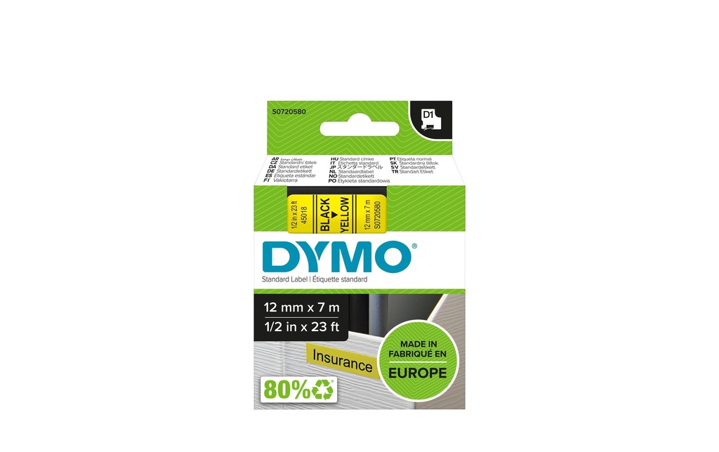 DYMO Dymo ruban D1 12mm jaune/noir