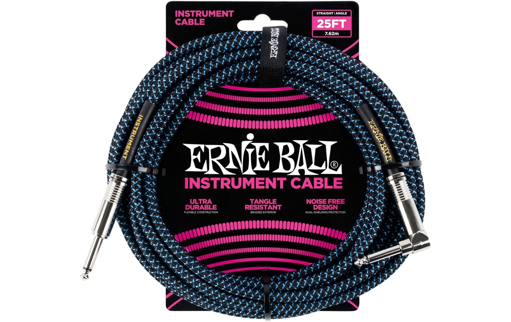 Ernie Ball Câbles d’instruments 6060 - 7.62 m, Bleu/Noir