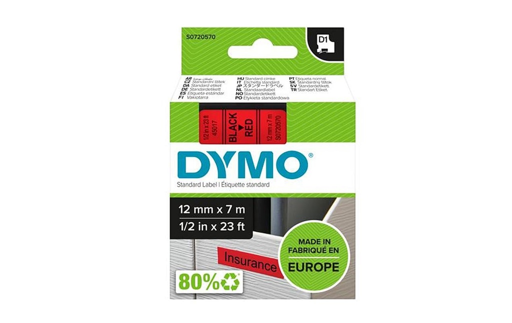 DYMO Dymo ruban D1 12mm rouge/noir