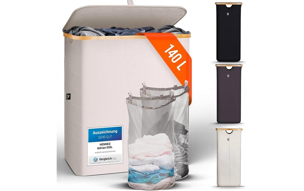Hennez Corbeille à linge Adrian 140 l, Beige/Gris